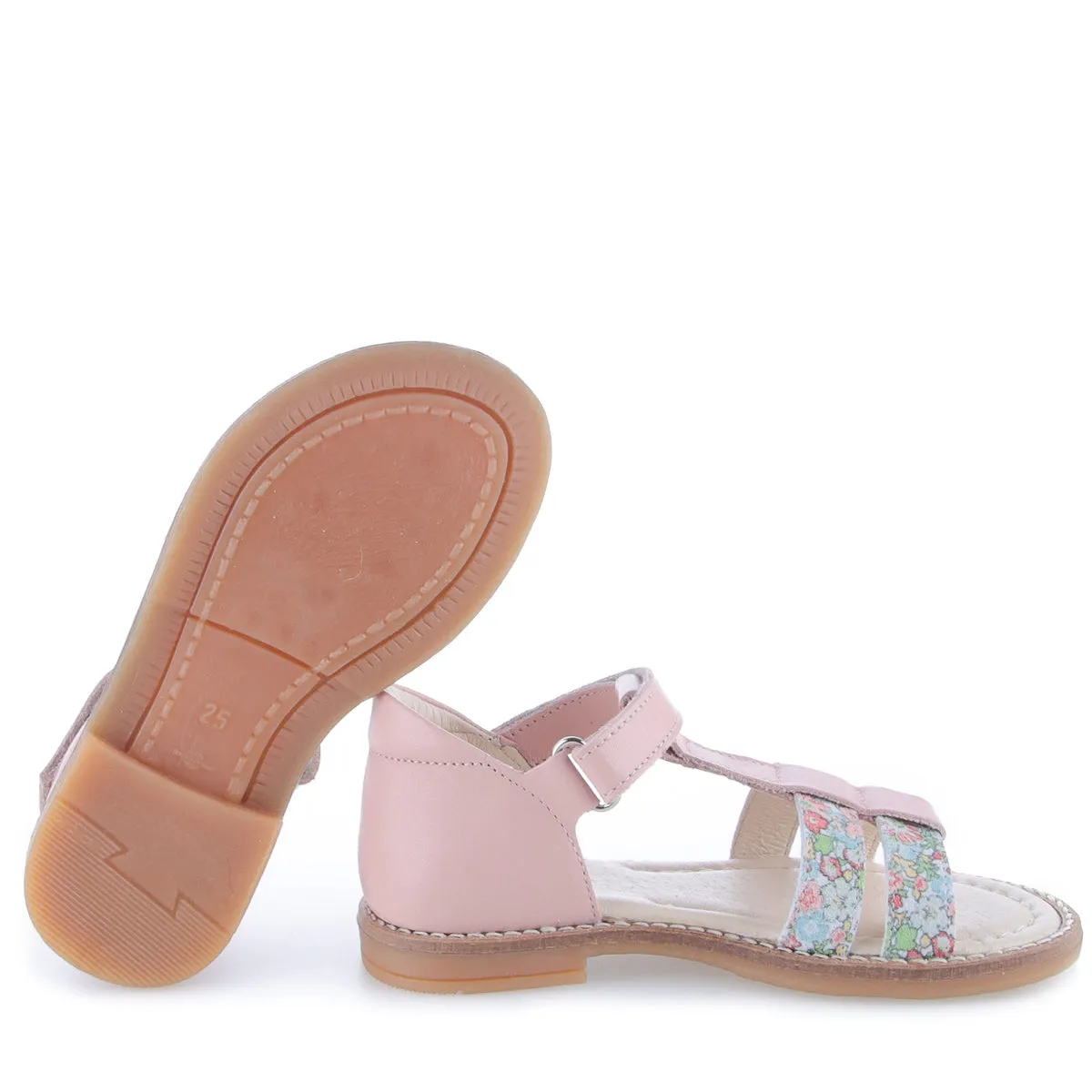 (2618-20) Emel  pink/ flower velcro sandals