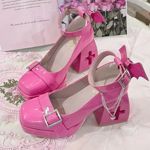 4 Colors Helena Hollow Out Cross Shaped Heels Harajuku Shoes ON205