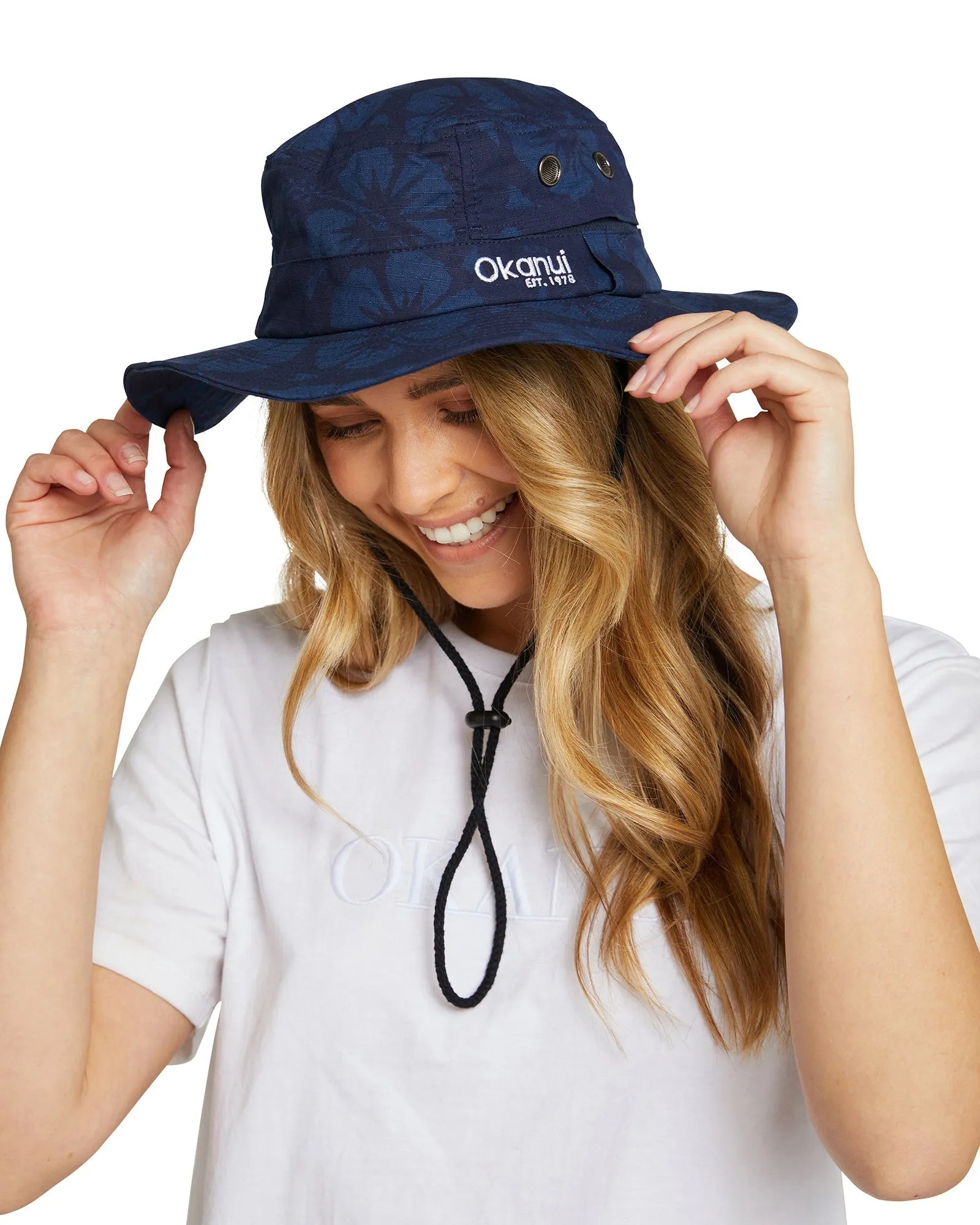 Adult - Bucket Hat - Classic Hibiscus Boonie Hat  - Hibiscus Navy