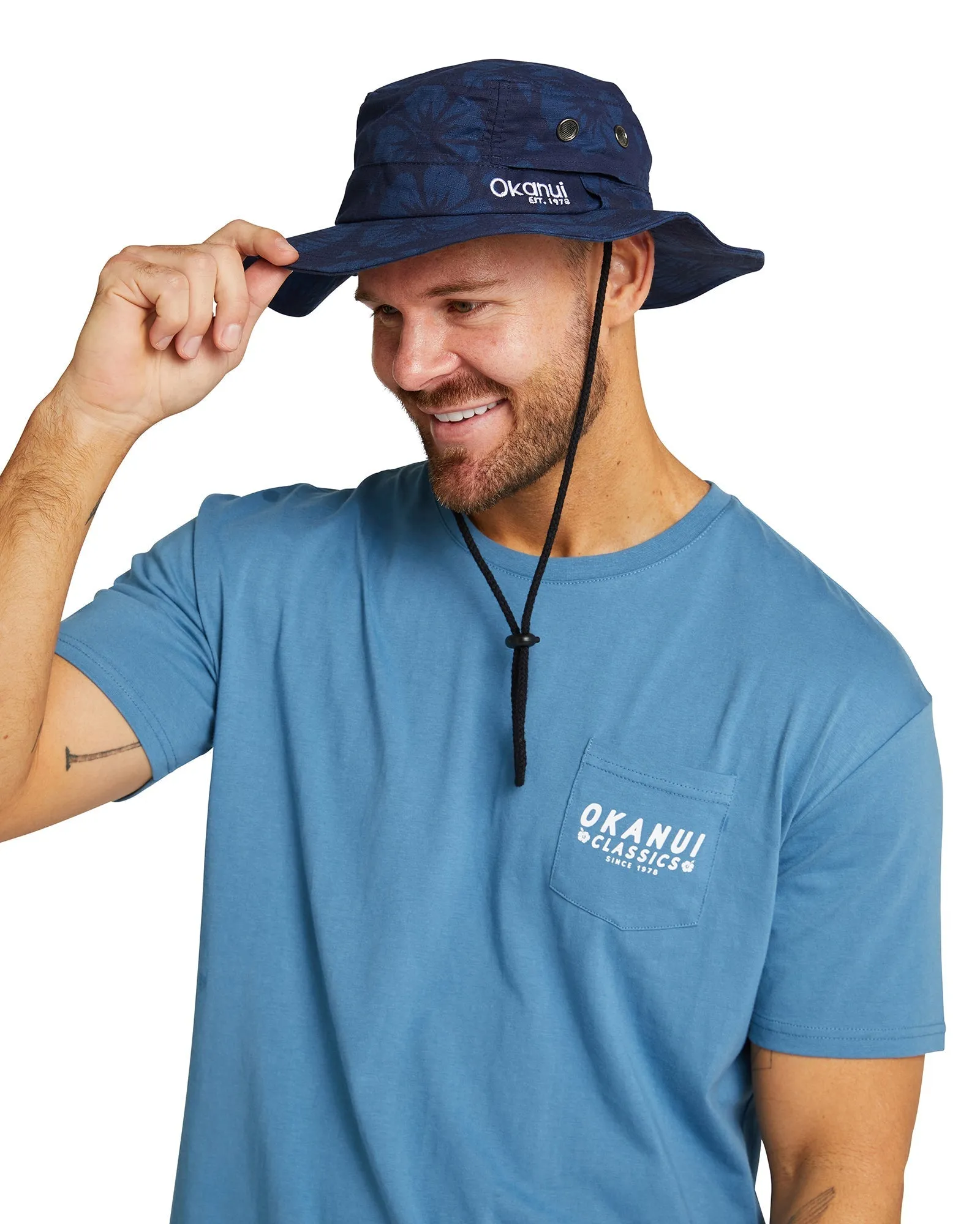 Adult - Bucket Hat - Classic Hibiscus Boonie Hat  - Hibiscus Navy