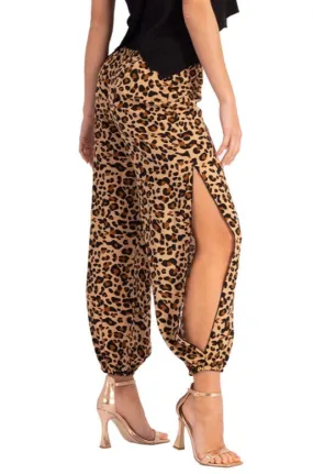 Animal Print Gathered Tango Pants With Slits