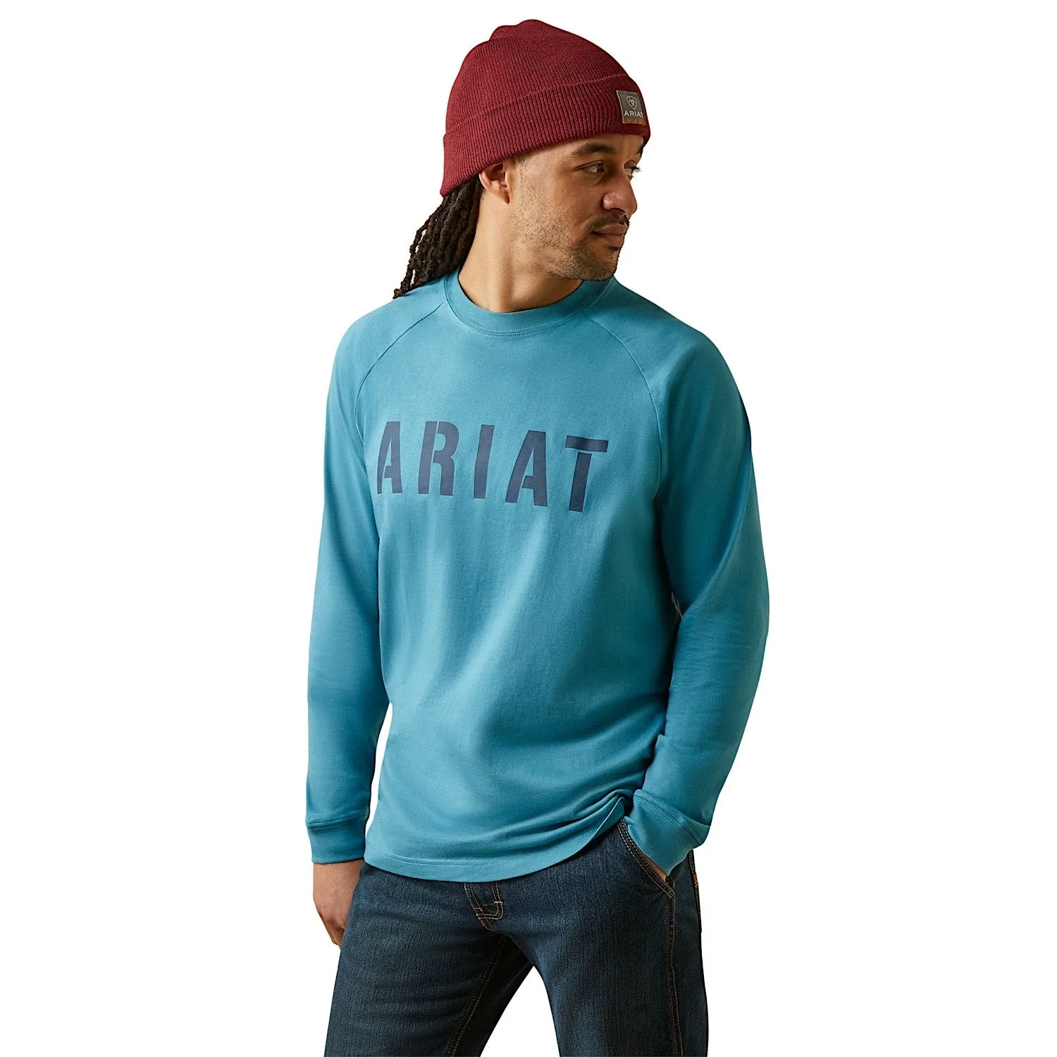 Ariat Men's Rebar Cotton Strong Block L/S Tee Storm Blue/Indian Teal