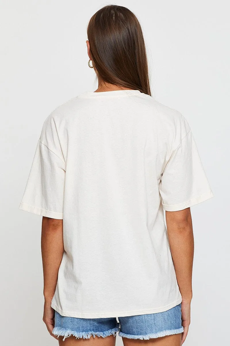 Beige Graphic T Shirt Short Sleeve