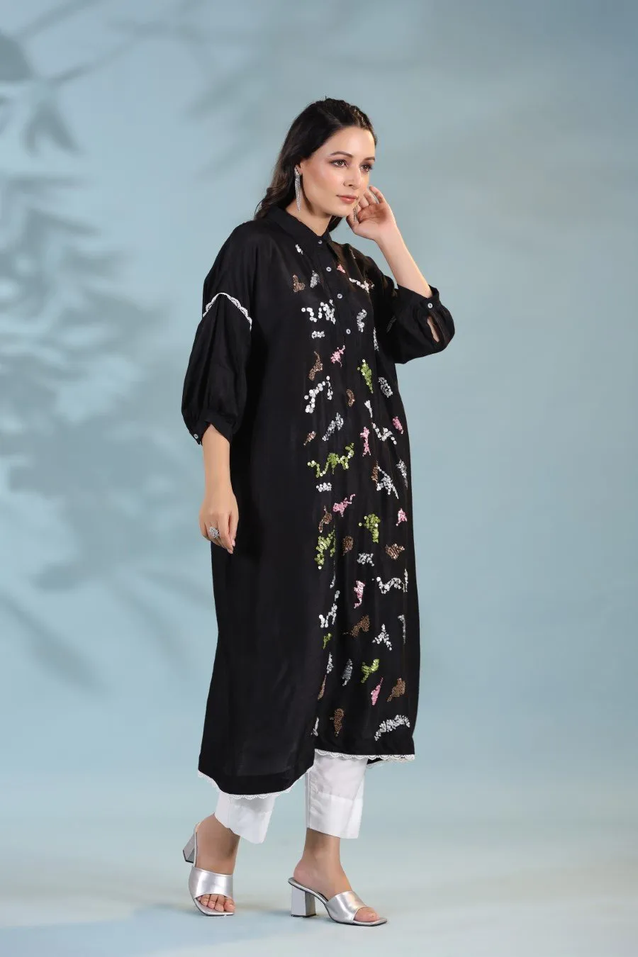 Black Morish Silk Kurta with Pants