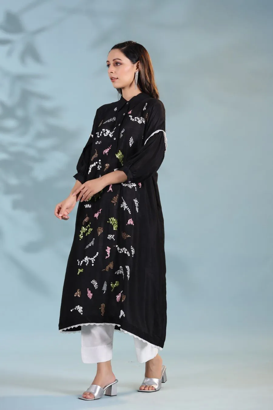 Black Morish Silk Kurta with Pants