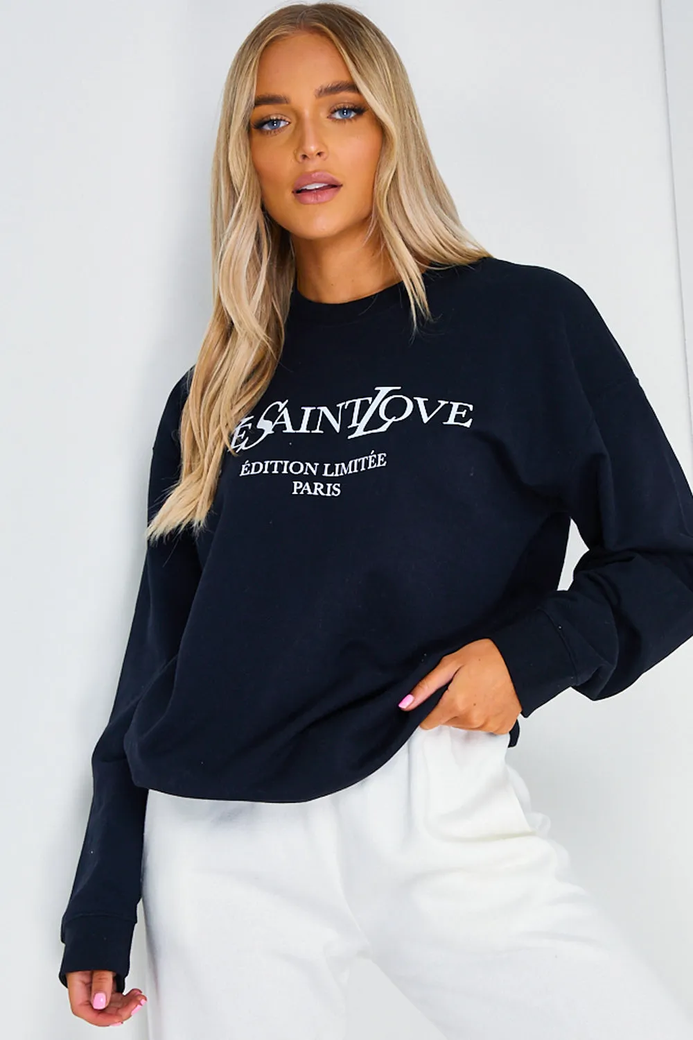 Black Ye Saint Love Slogan Oversized Sweatshirt