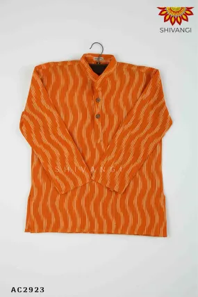 Boys Orange Ikkat Cotton Kurta