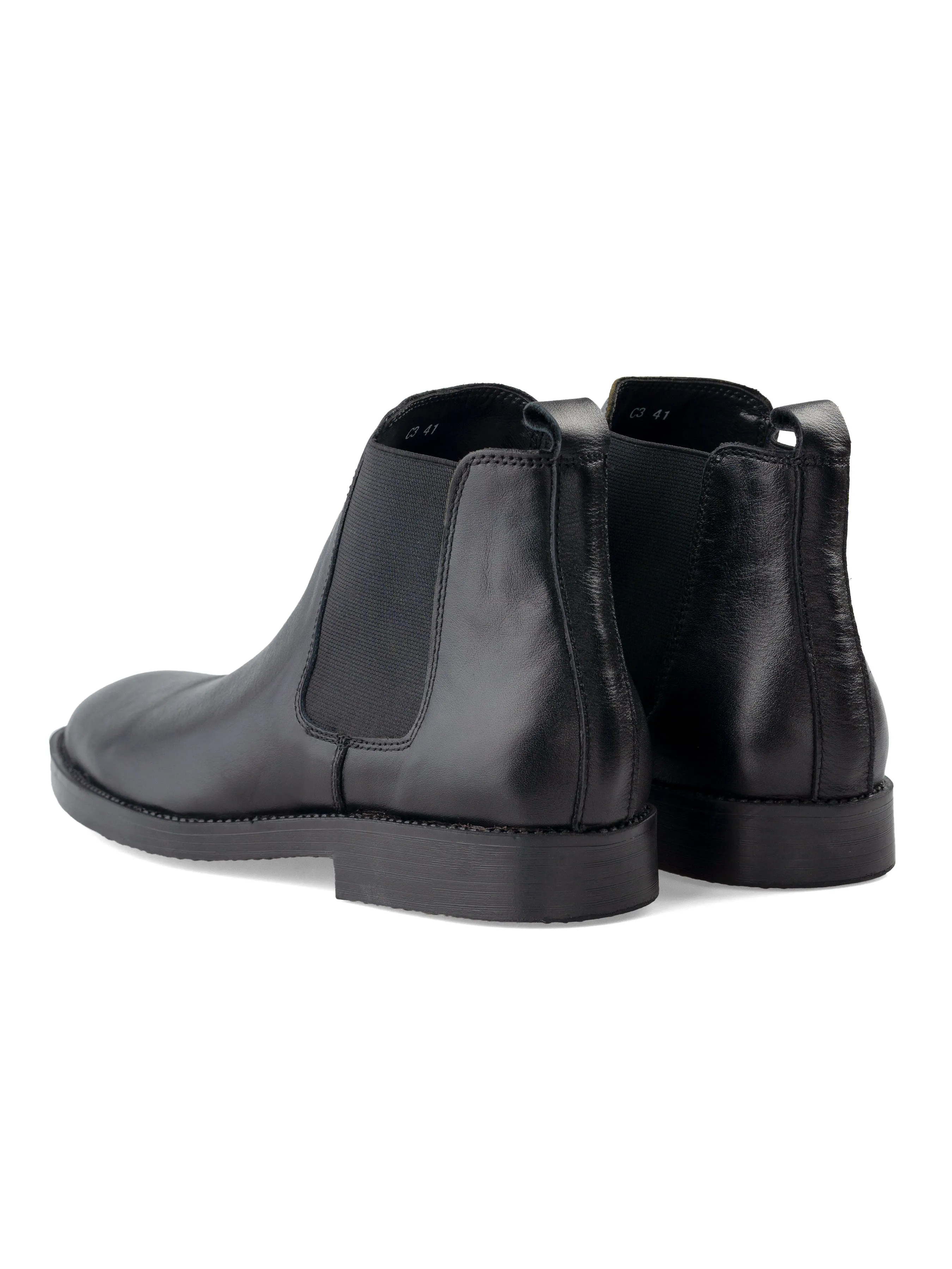 Chelsea Boots - Black Polished Leather (Crepe Sole)