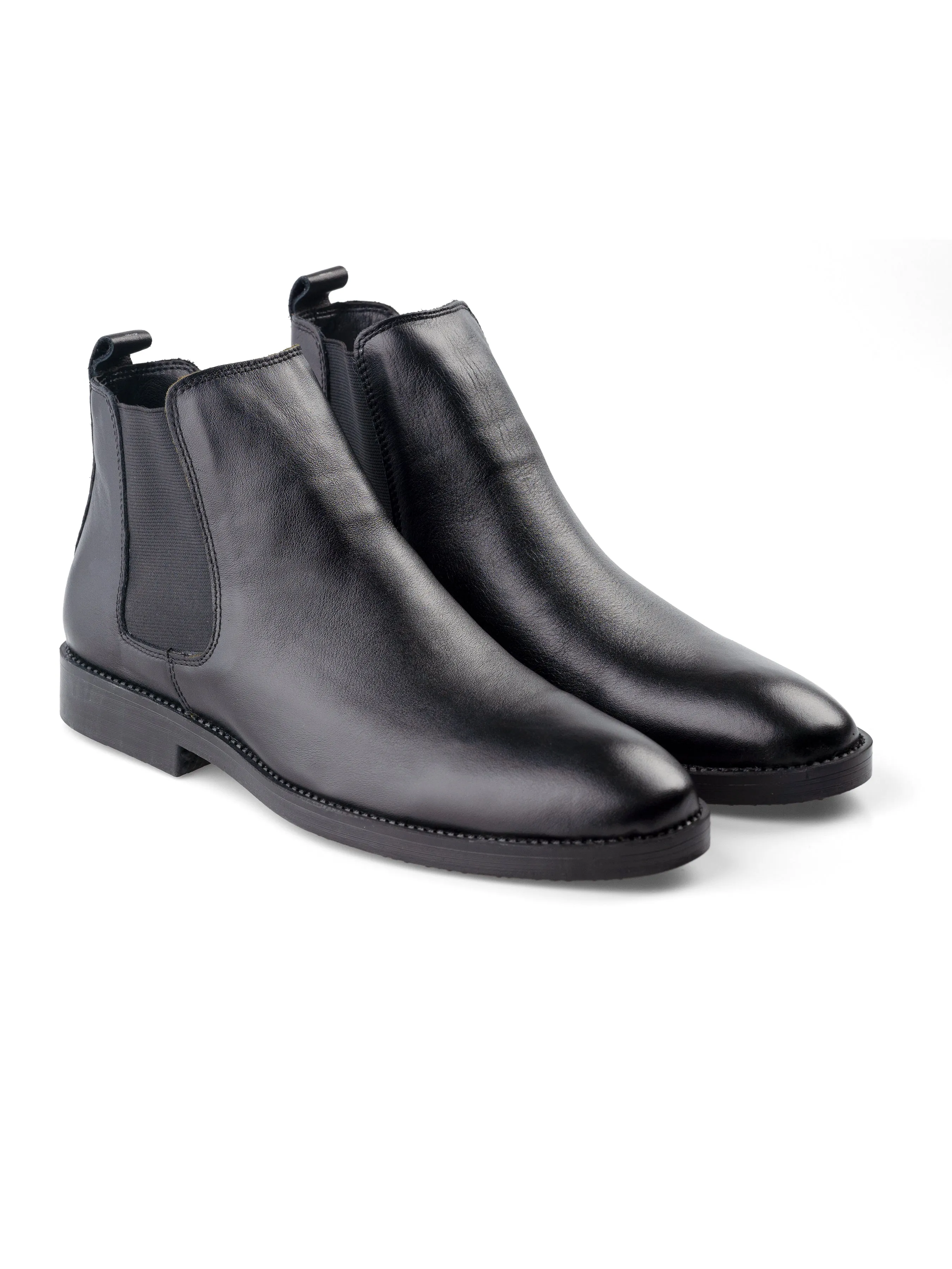 Chelsea Boots - Black Polished Leather (Crepe Sole)