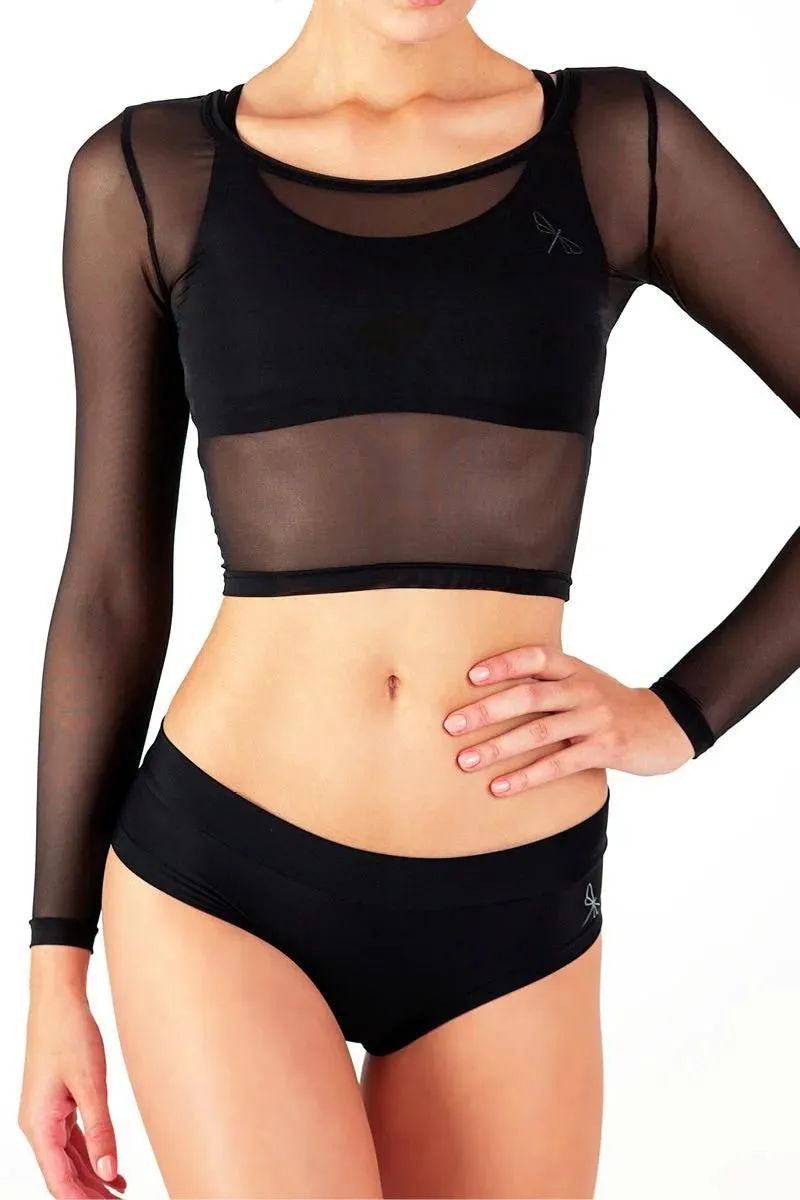 Dragonfly Pavi Crop Top - Black Mesh