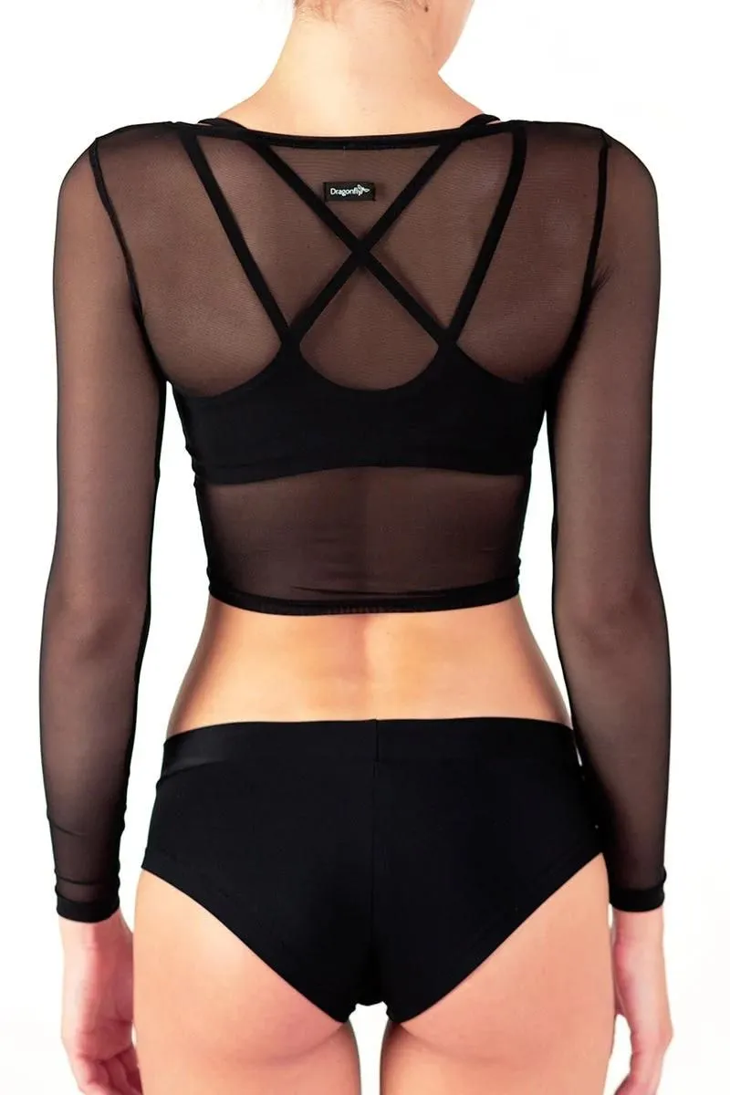 Dragonfly Pavi Crop Top - Black Mesh