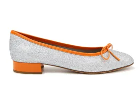 FABUCCI Silver Shimmer  Ballet Flat  with  Orange Trim