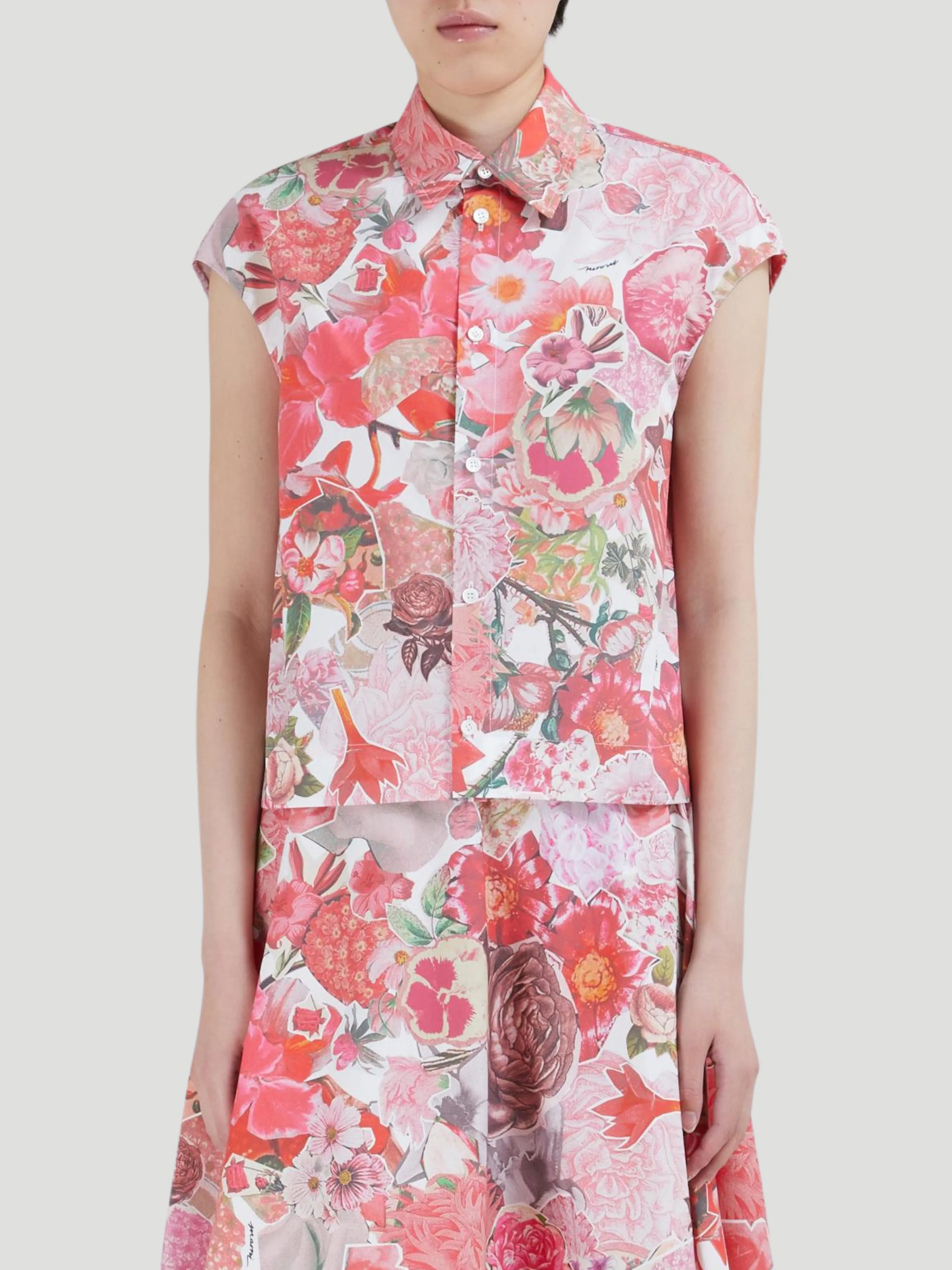 Floral Cotton Poplin Sleeveless Shirt