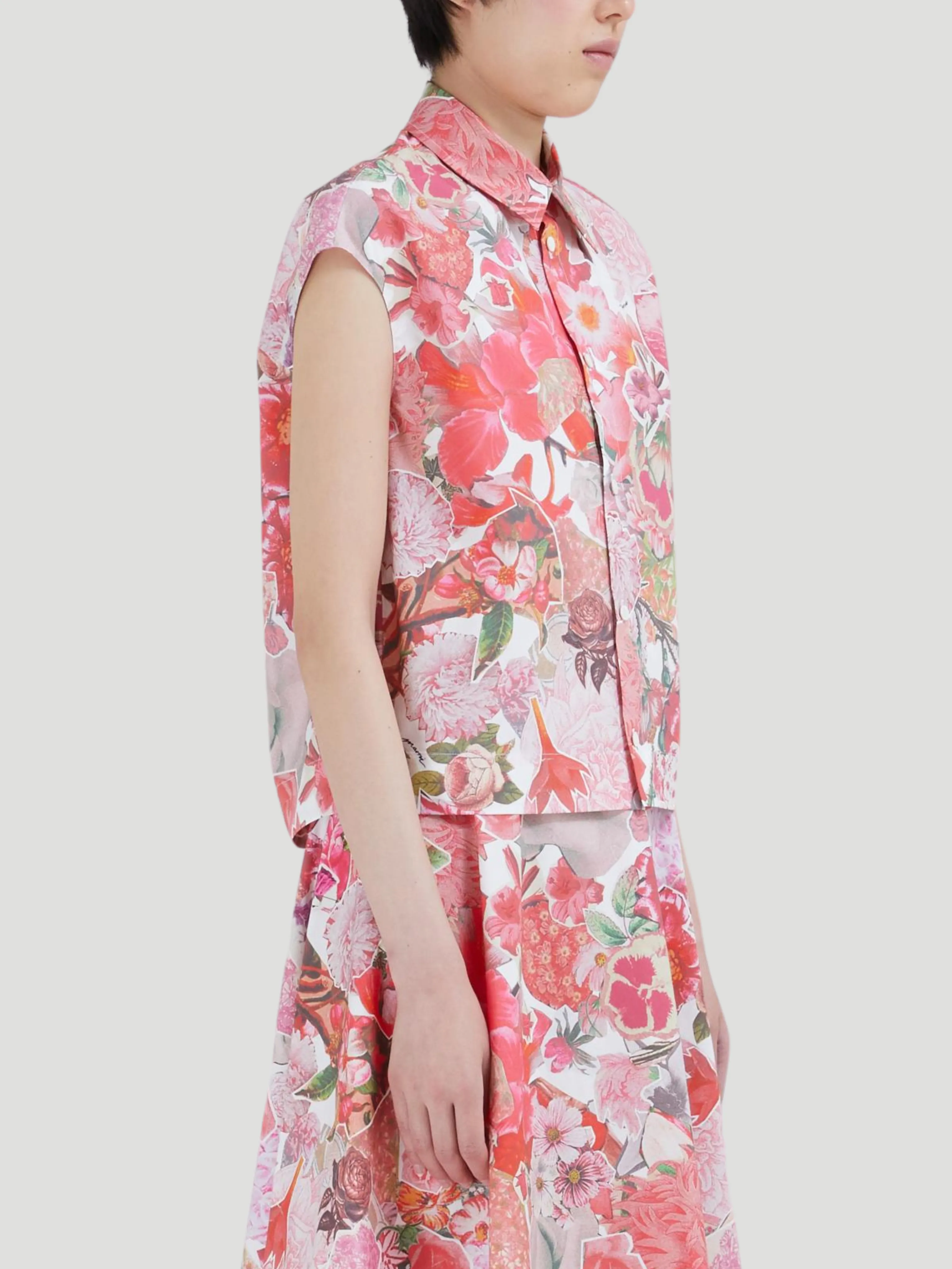 Floral Cotton Poplin Sleeveless Shirt