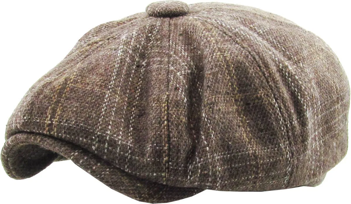 Grey Plaid Button Newsboy Hat