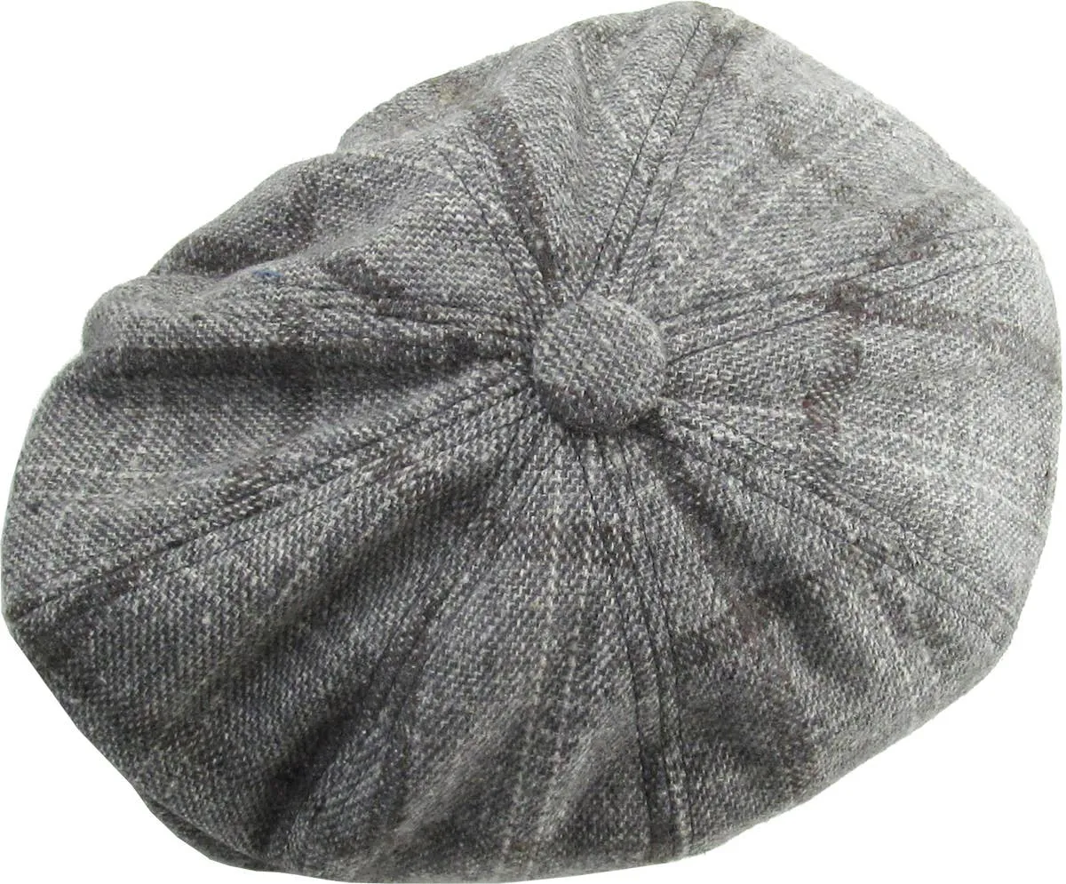 Grey Plaid Button Newsboy Hat