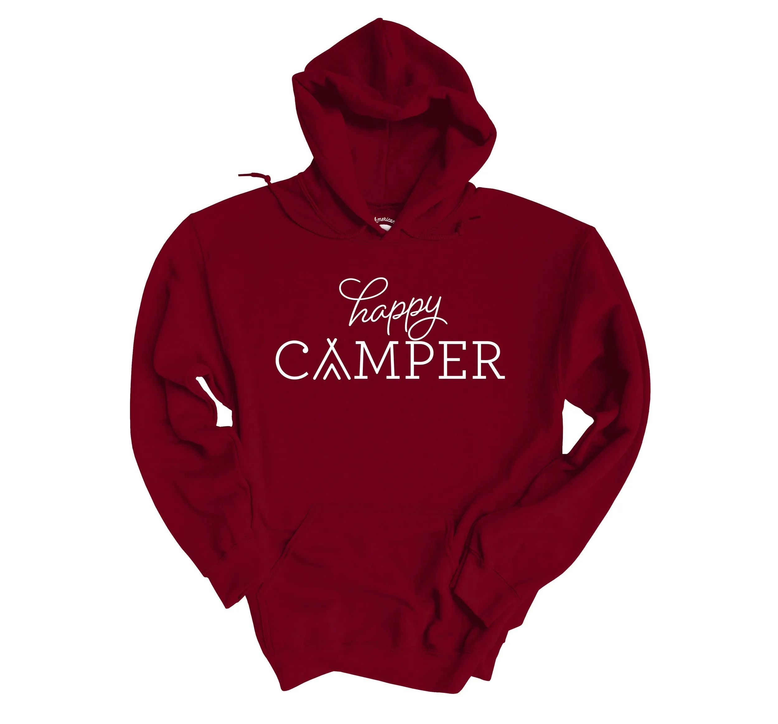 Happy Camper Script Adult Hoodies - light or dark artwork