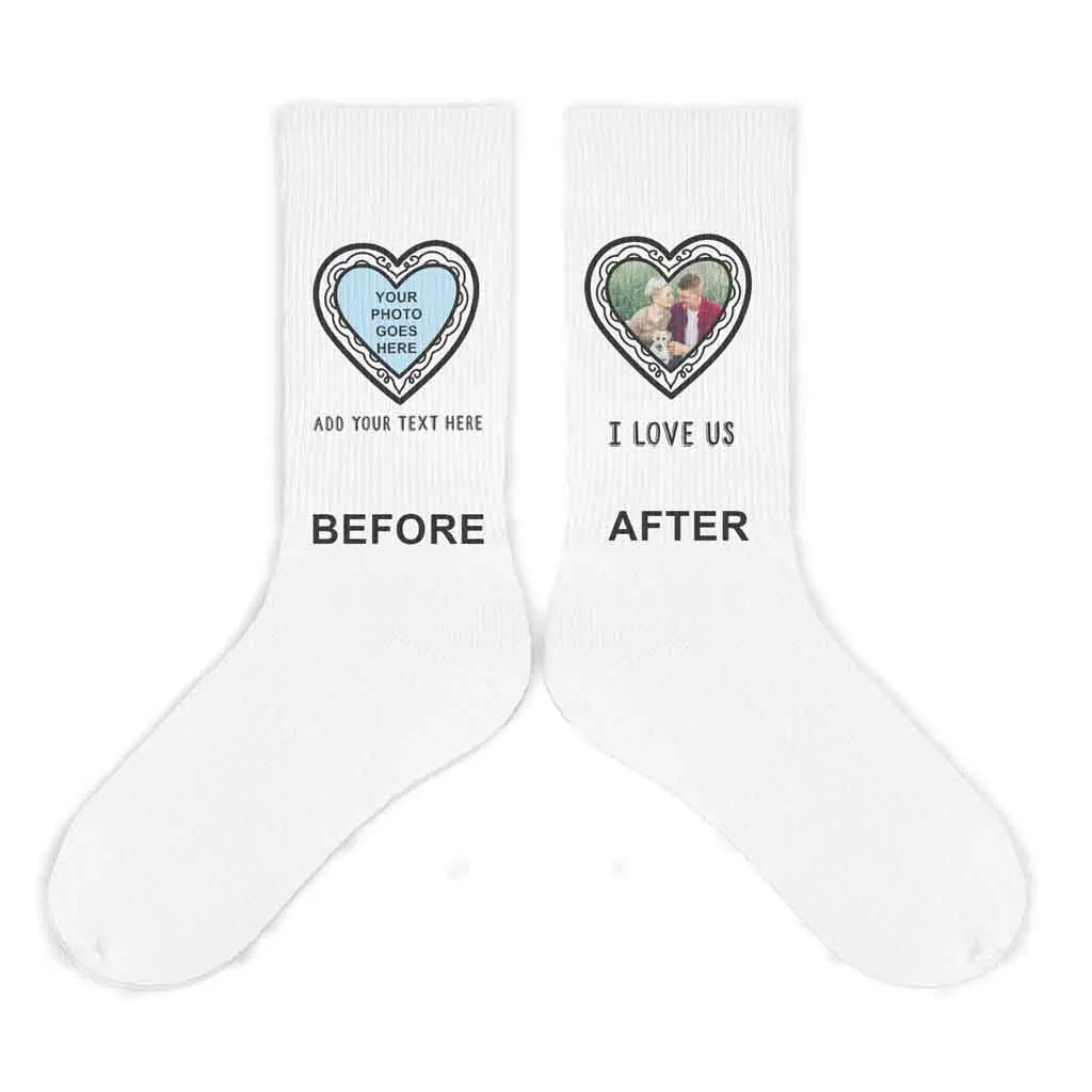 Heart Shaped Frame with Your Photo and Text Printed on Socks