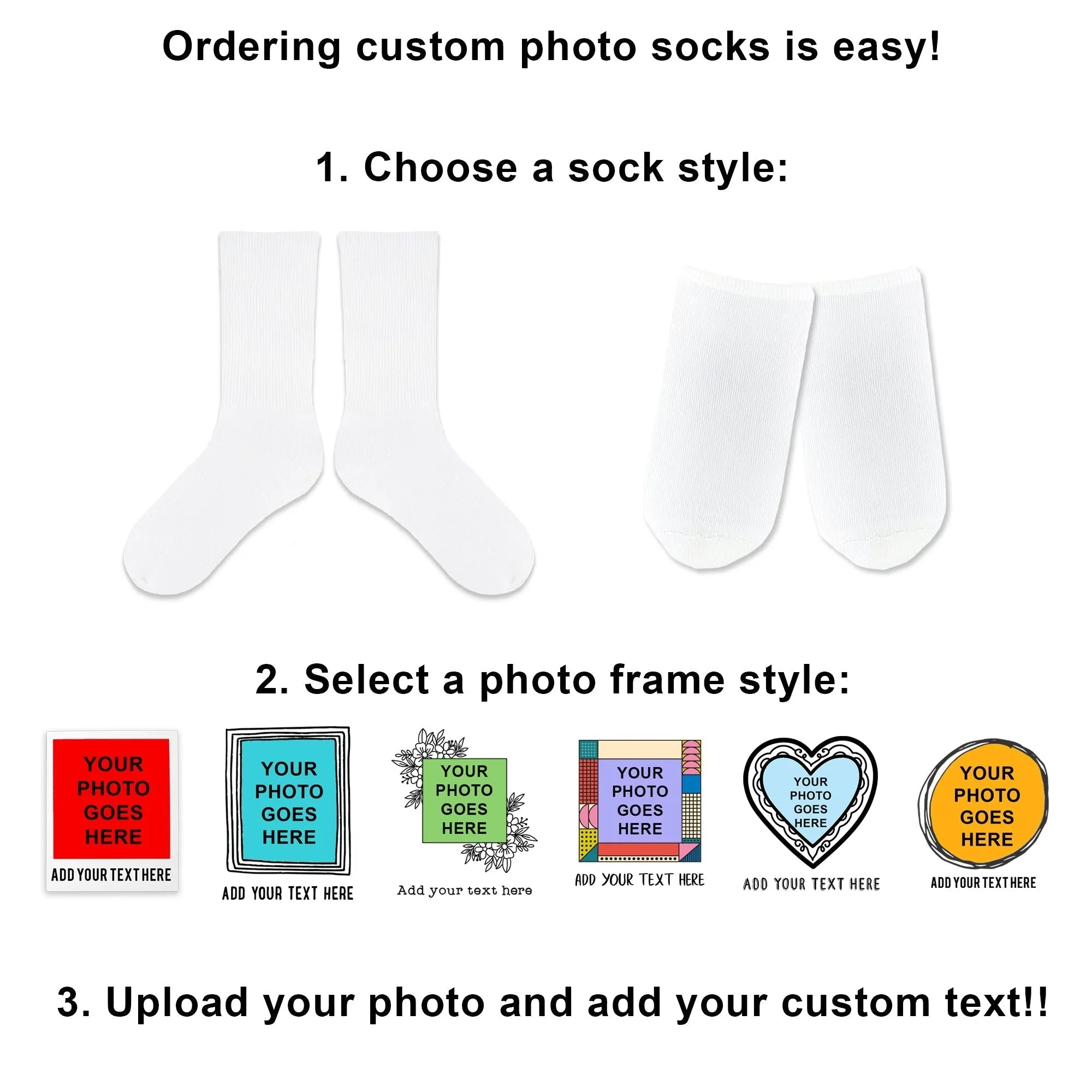 Heart Shaped Frame with Your Photo and Text Printed on Socks