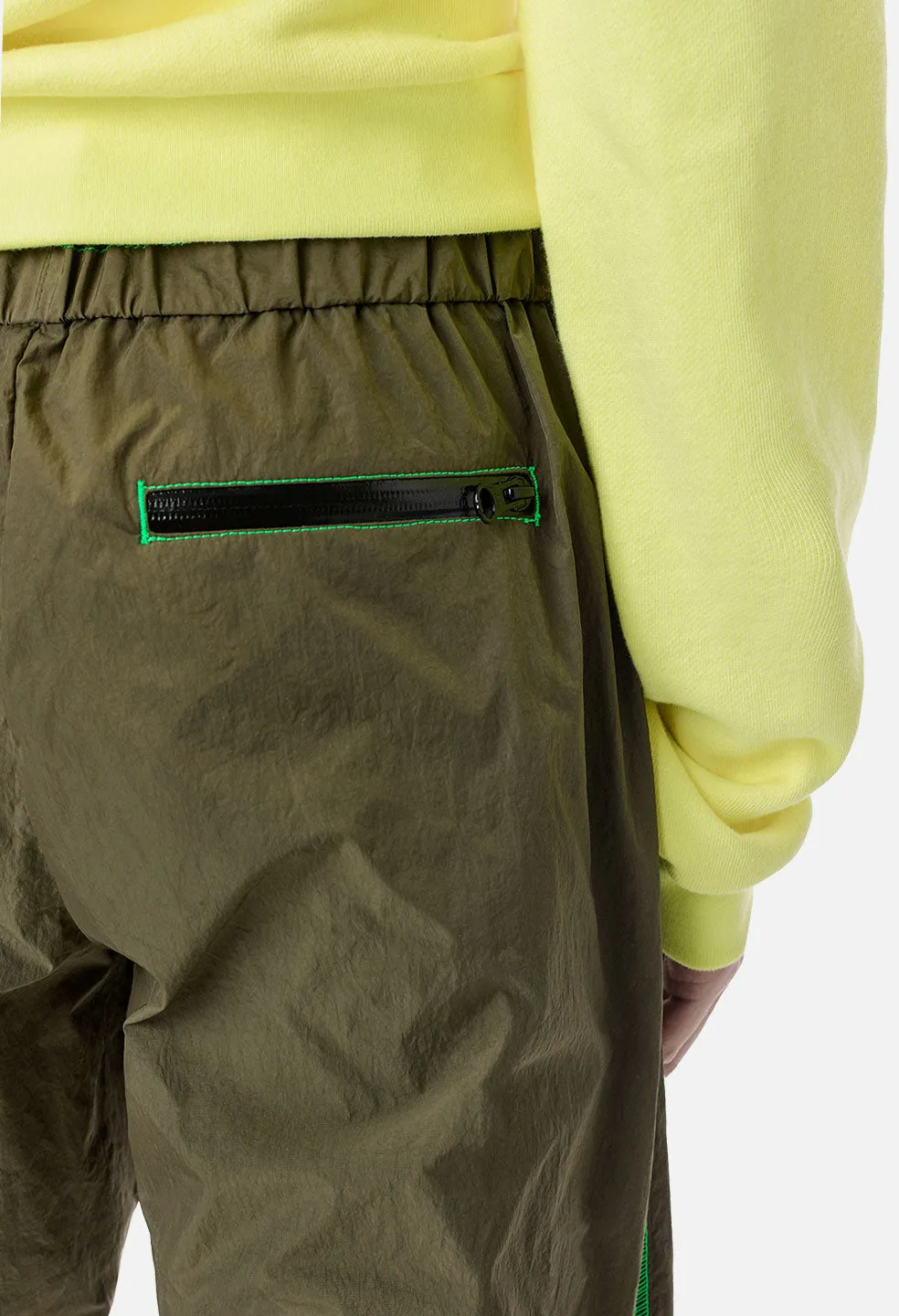 High Shrunk Nylon Himalayan Pants / Olive X Neon Green