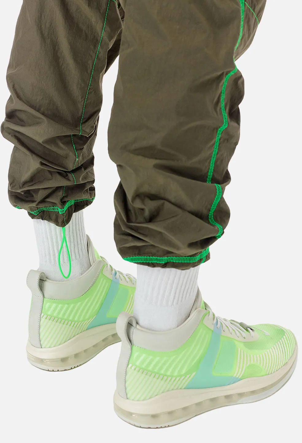 High Shrunk Nylon Himalayan Pants / Olive X Neon Green