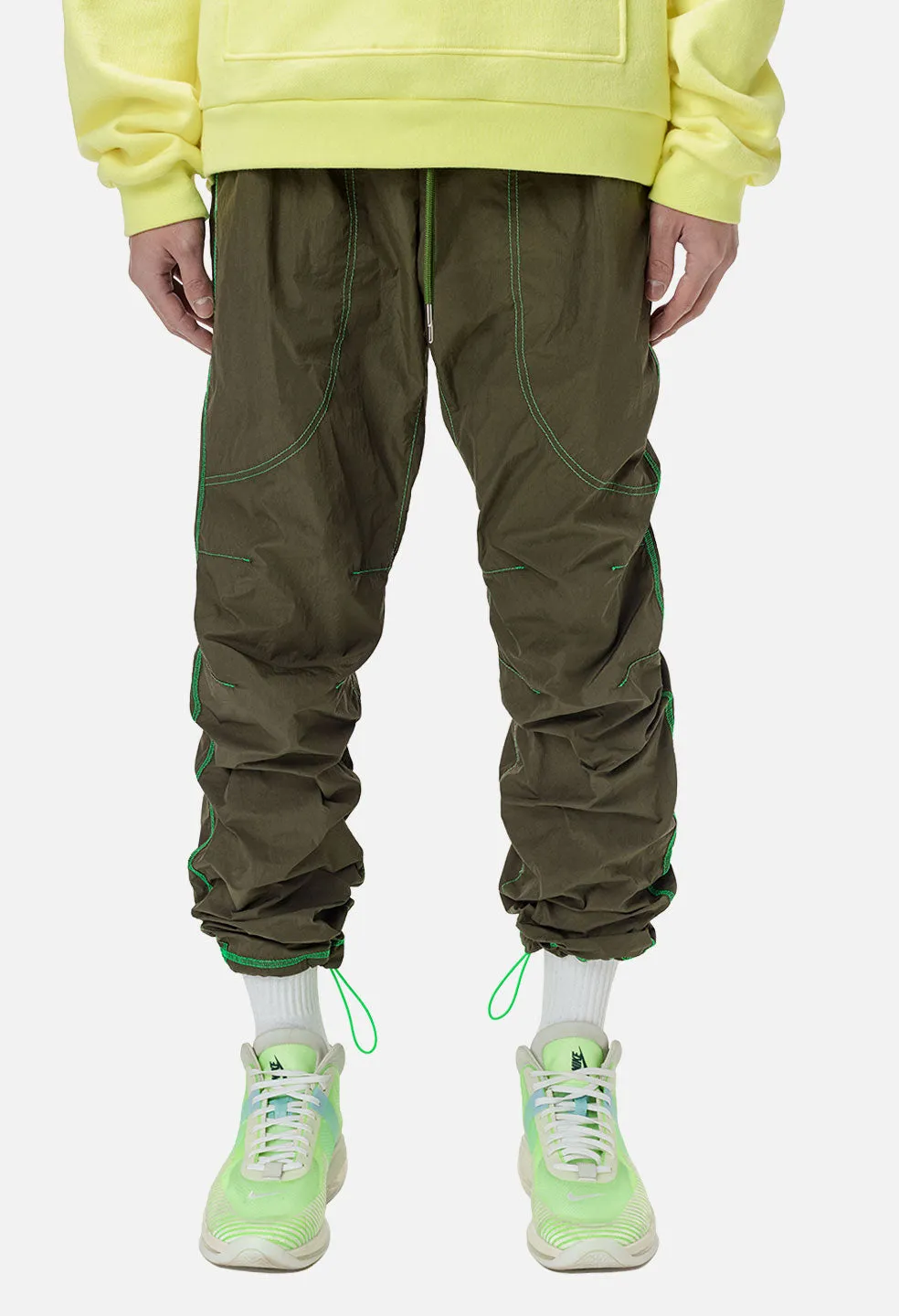 High Shrunk Nylon Himalayan Pants / Olive X Neon Green