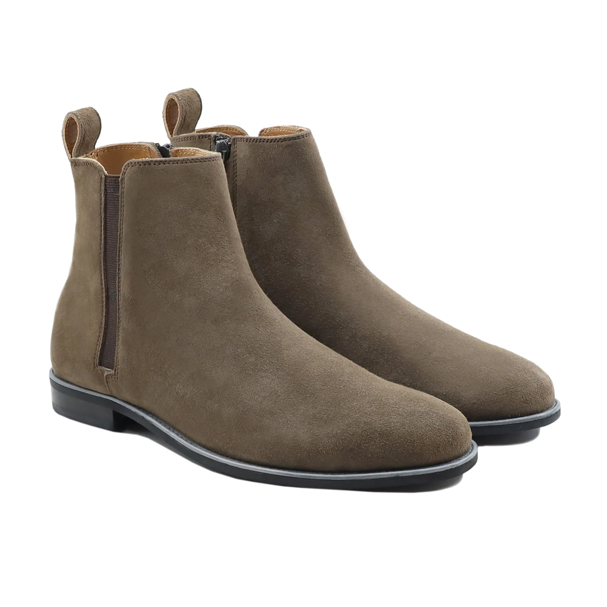 Kunzi - Men's Sandstone Brown Kid Suede Chelsea Boot