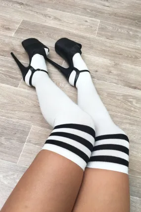 Lunalae Thigh High Socks - White/Black