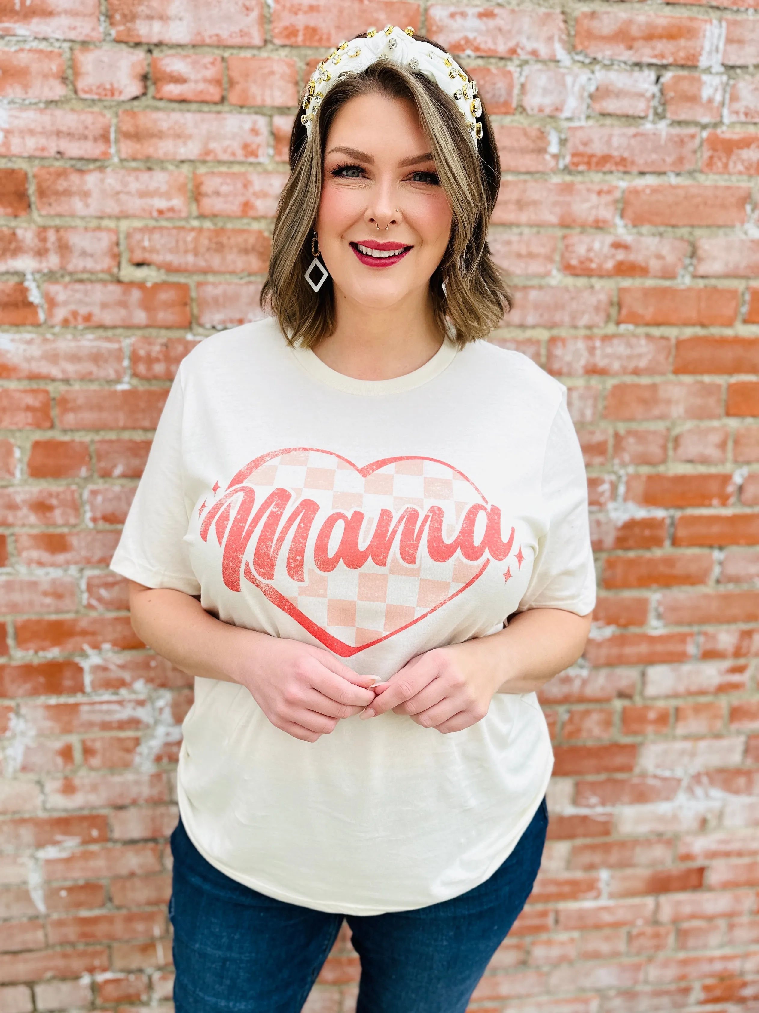 Mama Checkered Heart Graphic Tee