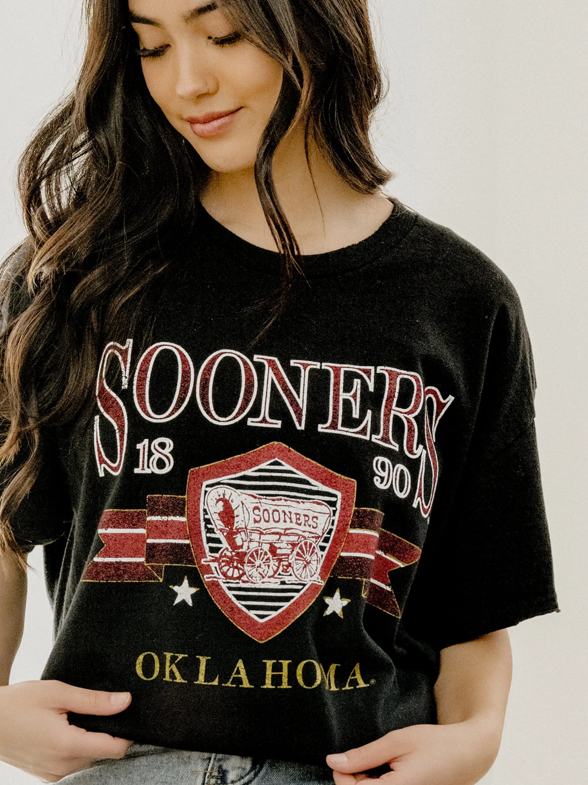 OU Sooners Pep Rally Black Thrifted Tee