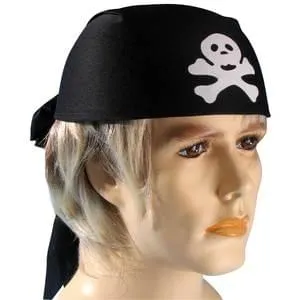 Pirate Skull and Crossbones Head Scarf Cap, Black, One Size