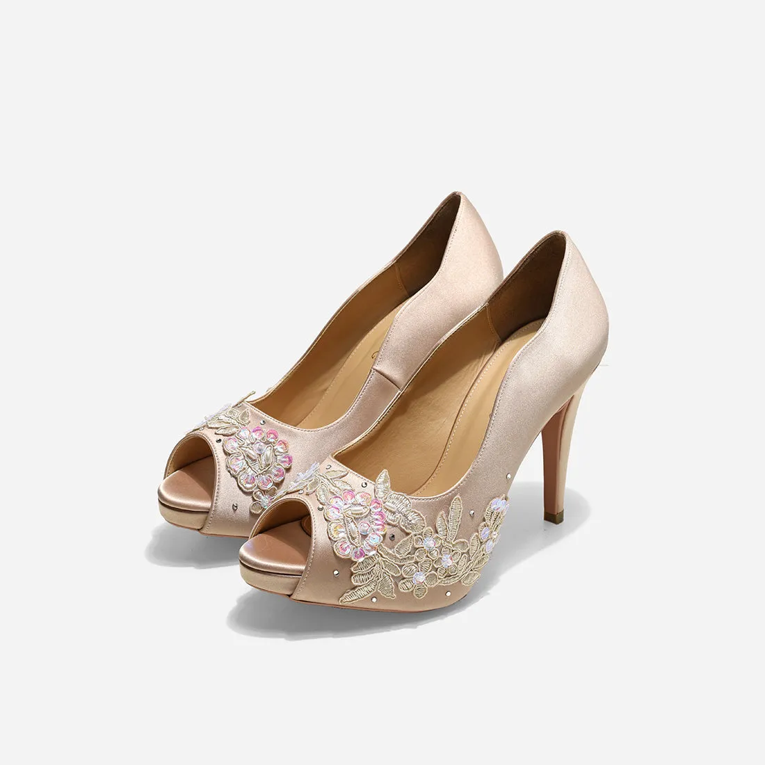 Rose Champagne Love Story Beige Lace Wedding Pumps