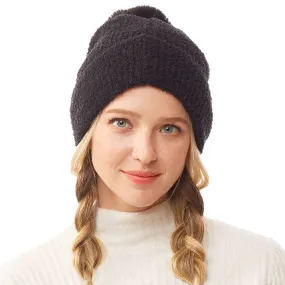 Solid Pom Pom Soft Fluffy Beanie Hat