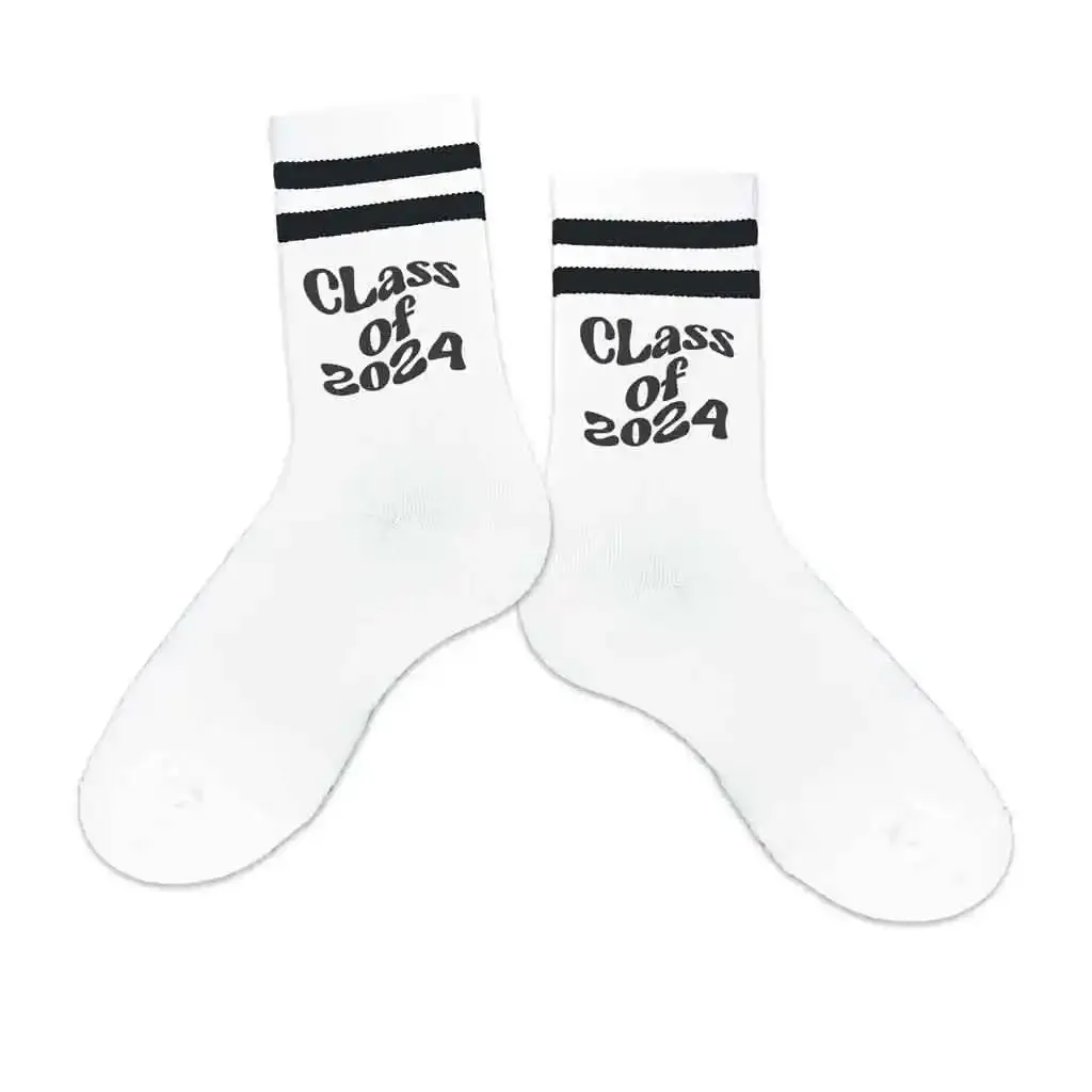 The Class of 2024 Graduation Socks with Black Stripes