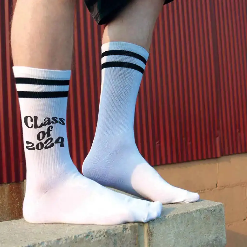 The Class of 2024 Graduation Socks with Black Stripes