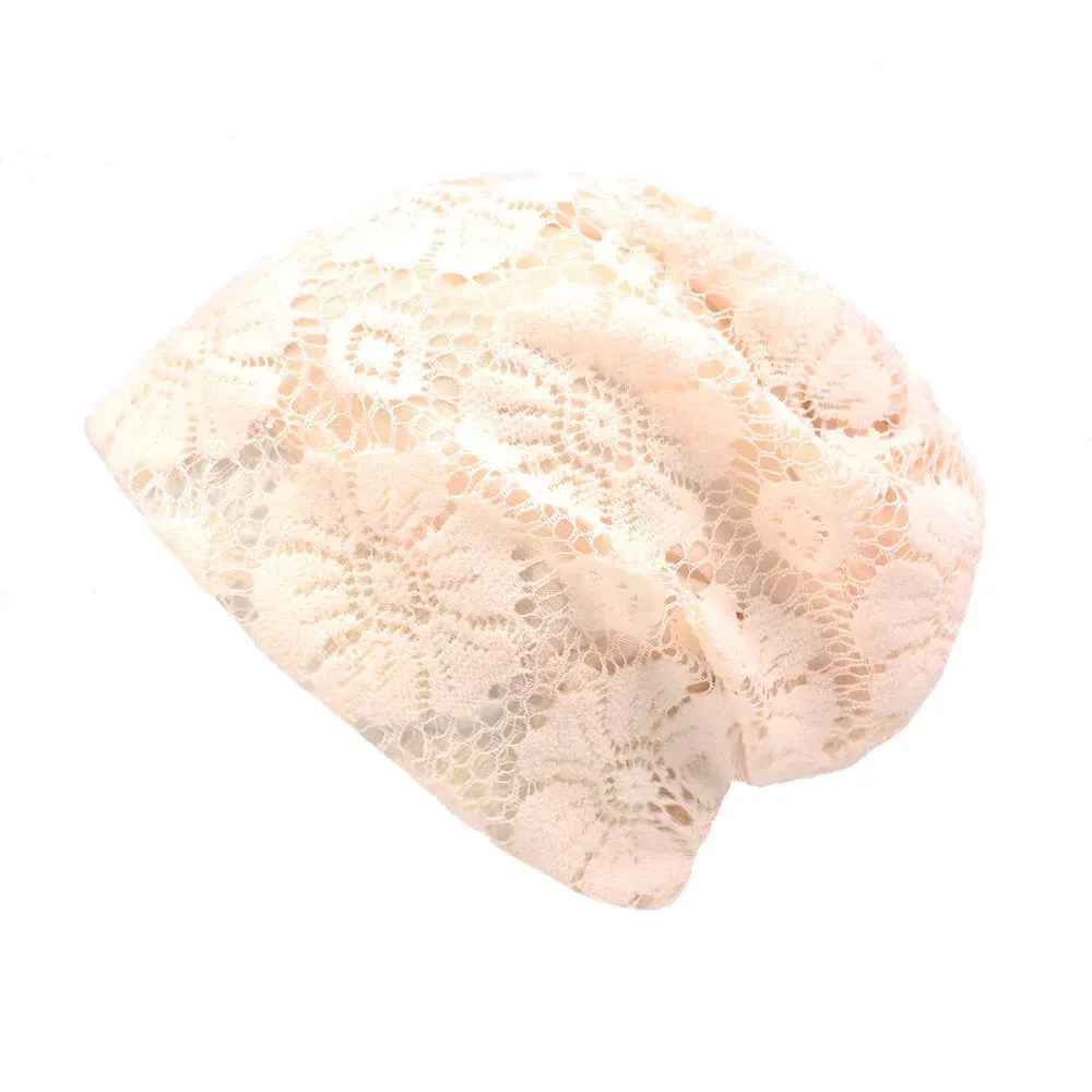 Women Flowers Lace Breathable Beanie Hat Comfortable Soild Color Sunshade Hat